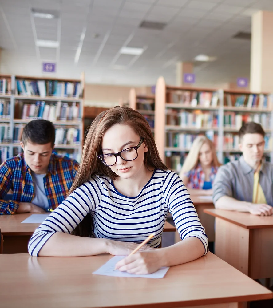 Students writing an exam in a Canadian classroom